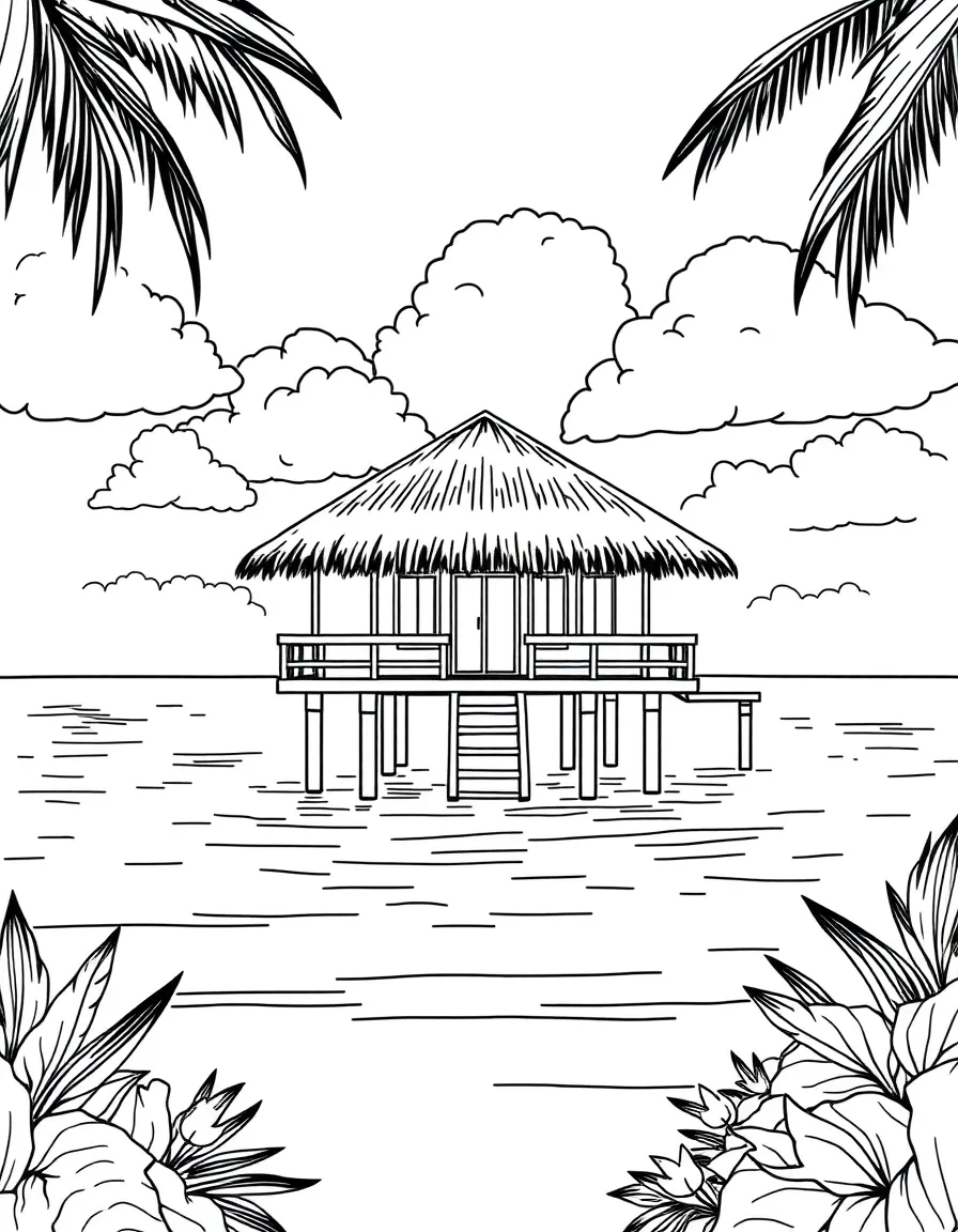 Maldives overwater bungalow on stilts