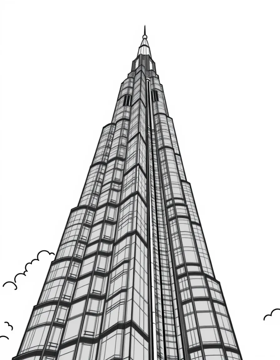 Dubai Burj Khalifa tower reaching into clouds