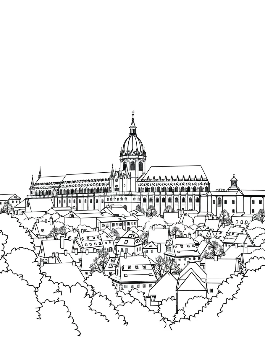 Prague castle on hilltop overlooking city
