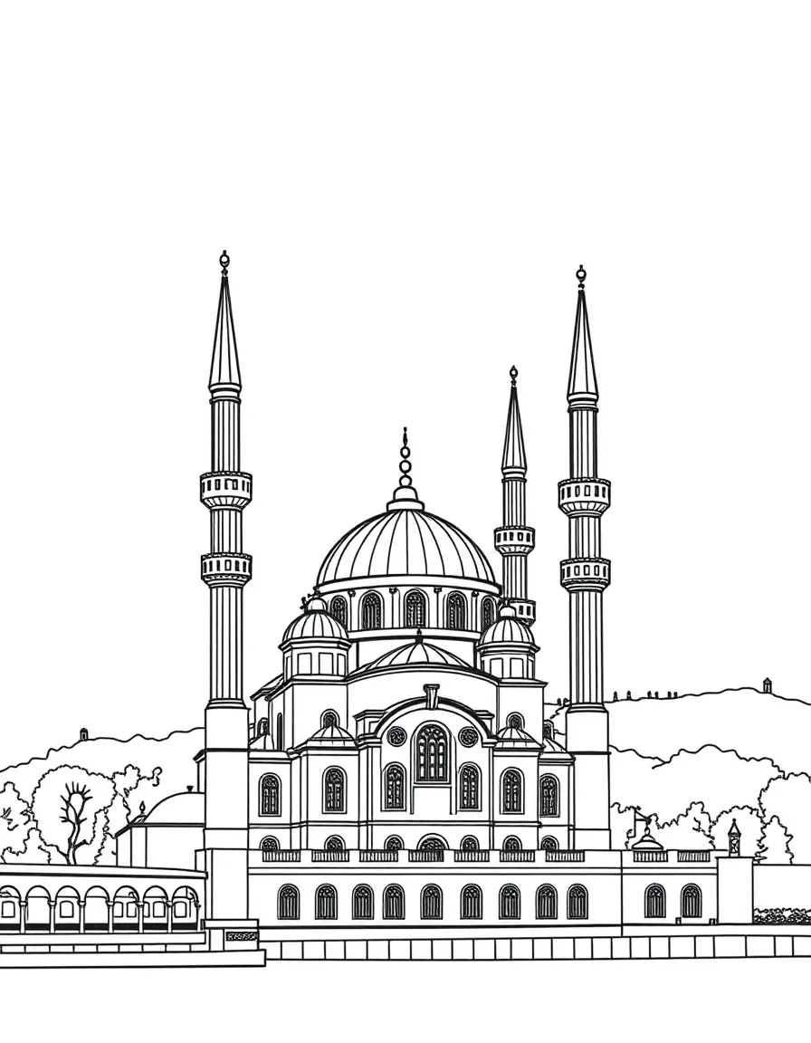 Istanbul mosque with minarets and Bosphorus