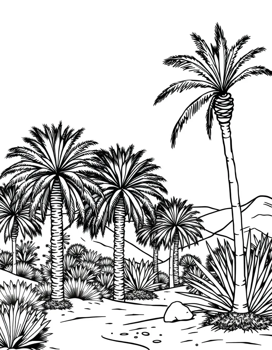 Tunisia desert oasis with date palm trees