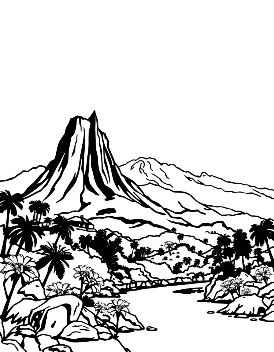 Indonesia volcano with temple silhouette