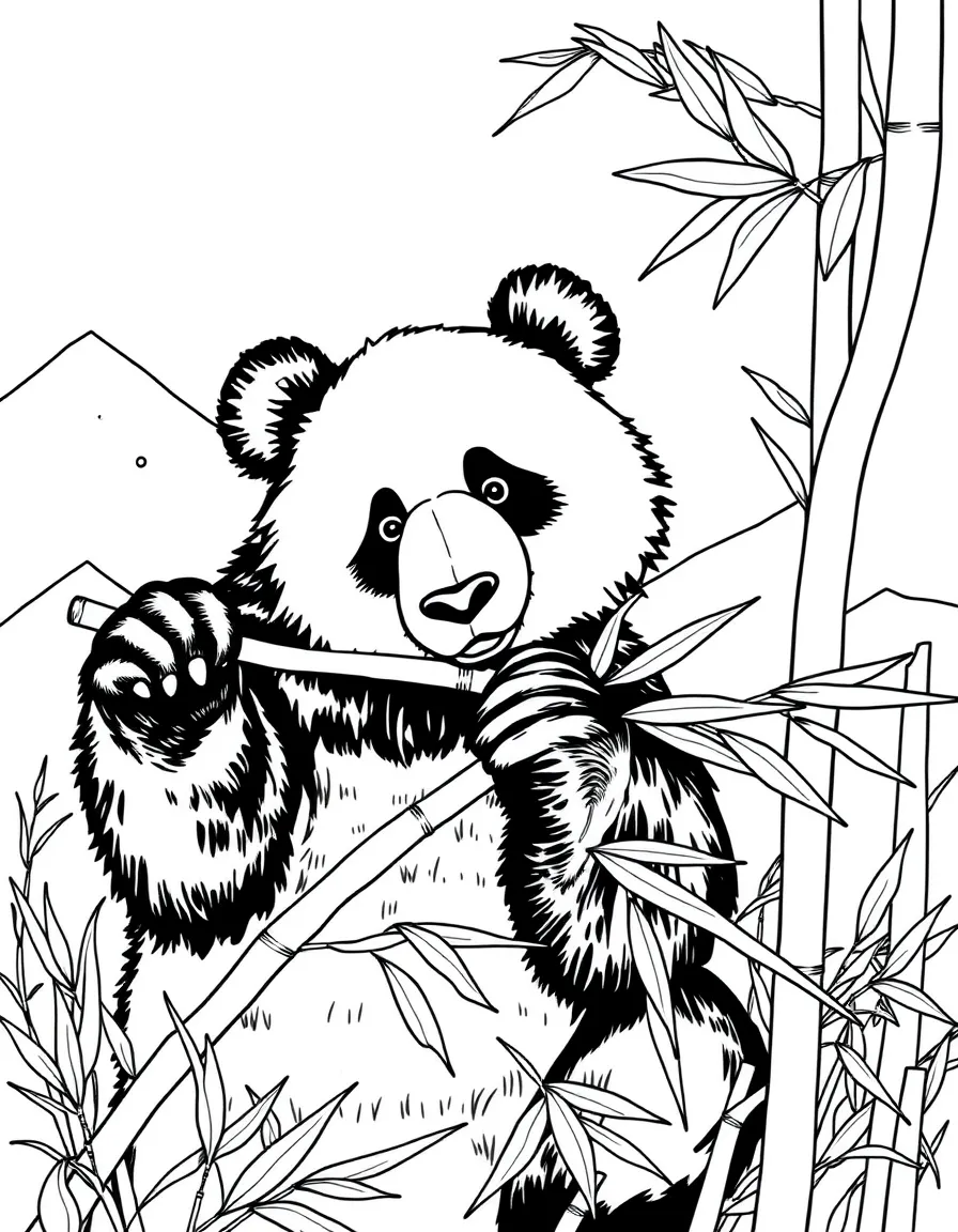 China panda eating bamboo in mountains