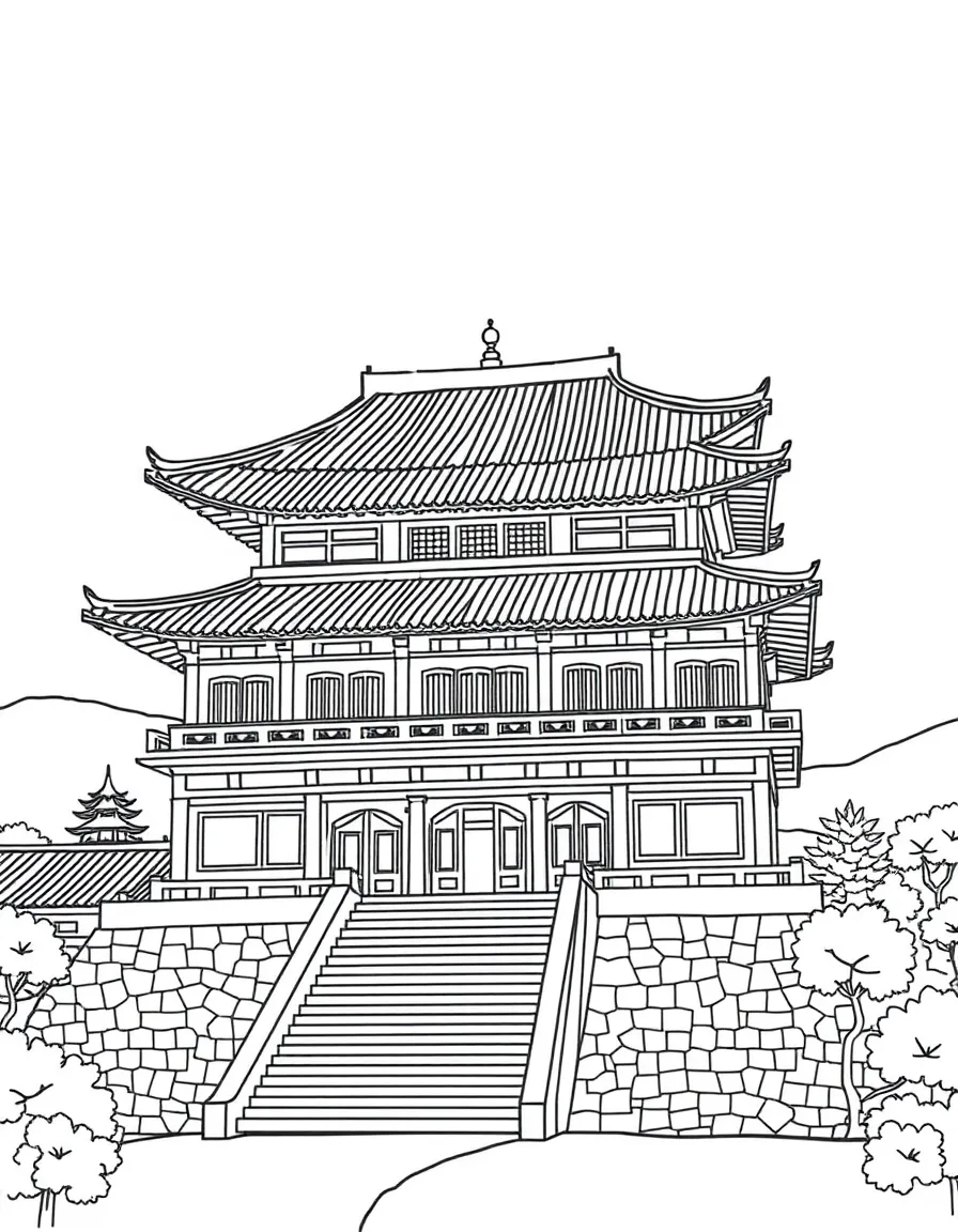 South Korea palace with curved rooflines