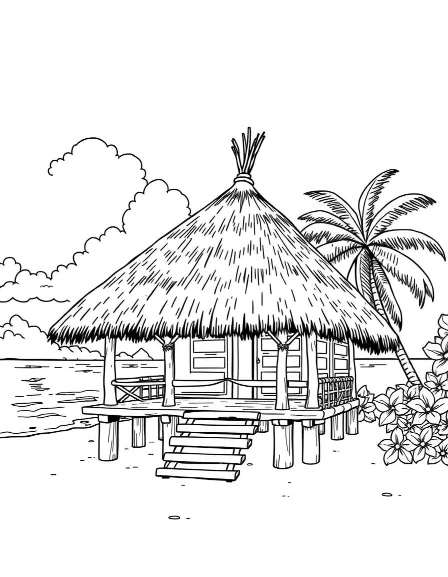 Fiji traditional bure hut on beach