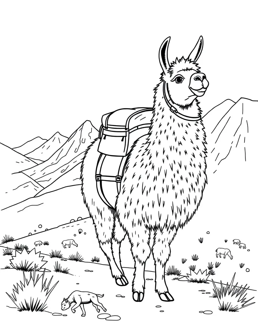 Peru llama carrying packs in Andes