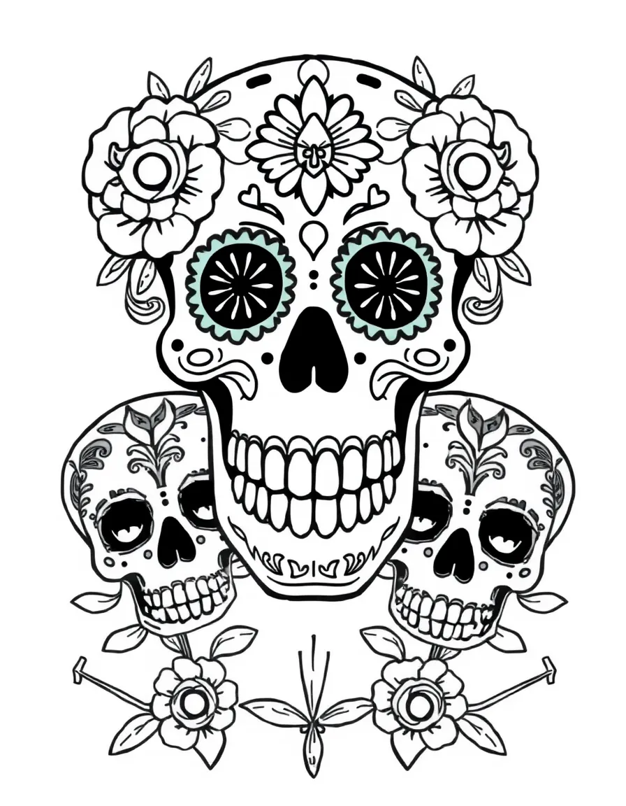 Mexico Day of the Dead colorful skulls