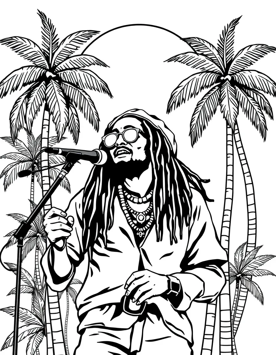 Jamaica reggae musician with palm trees