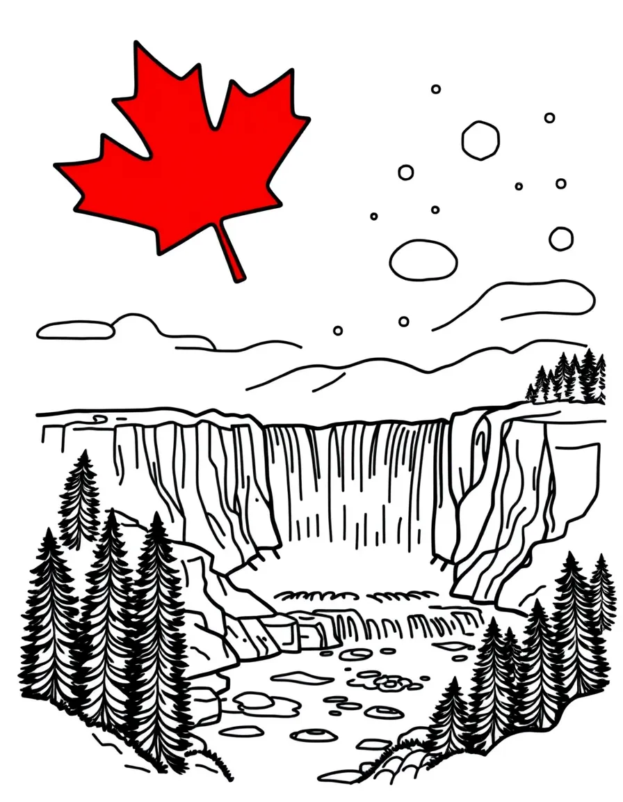 Canada maple leaf and Niagara Falls