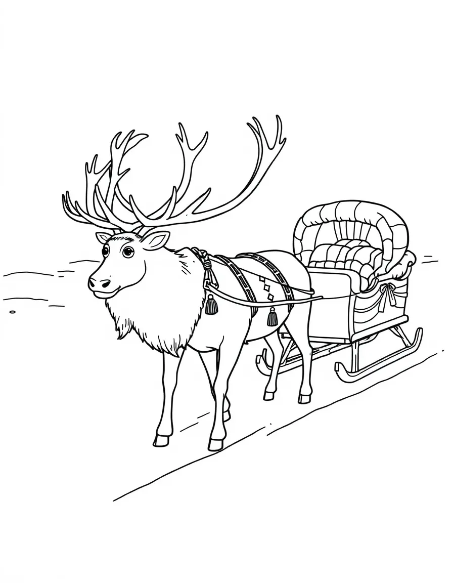 Finland reindeer pulling traditional sleigh