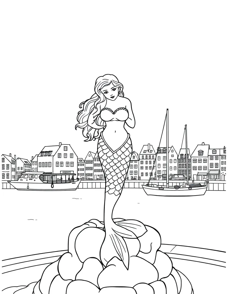 Denmark Little Mermaid statue by harbor