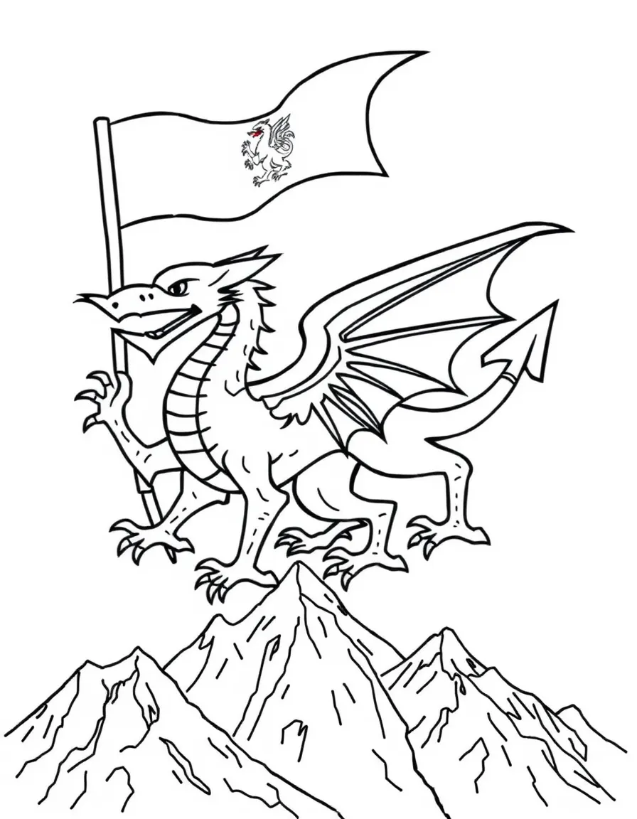 Wales dragon flag flying over mountains