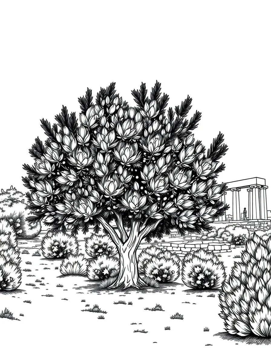 Cyprus olive tree grove near ancient ruins