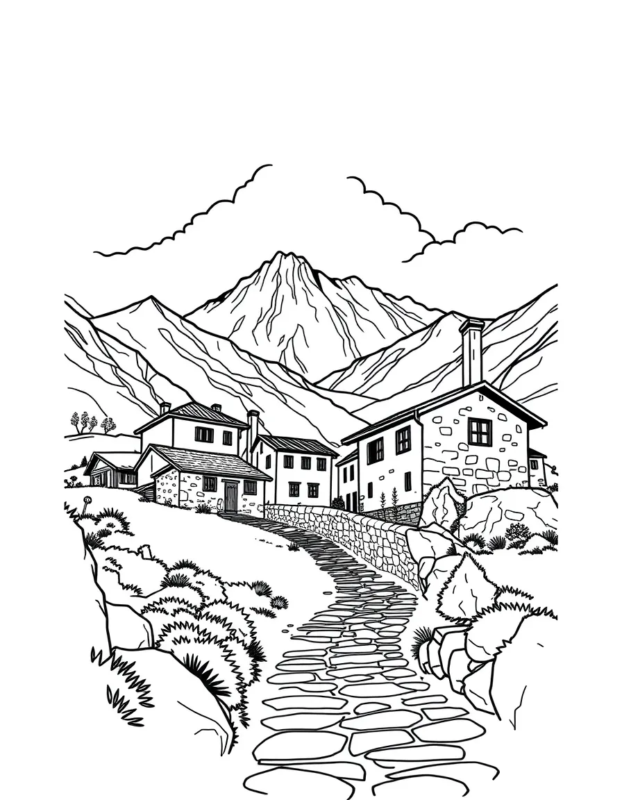Albania mountain village with stone houses