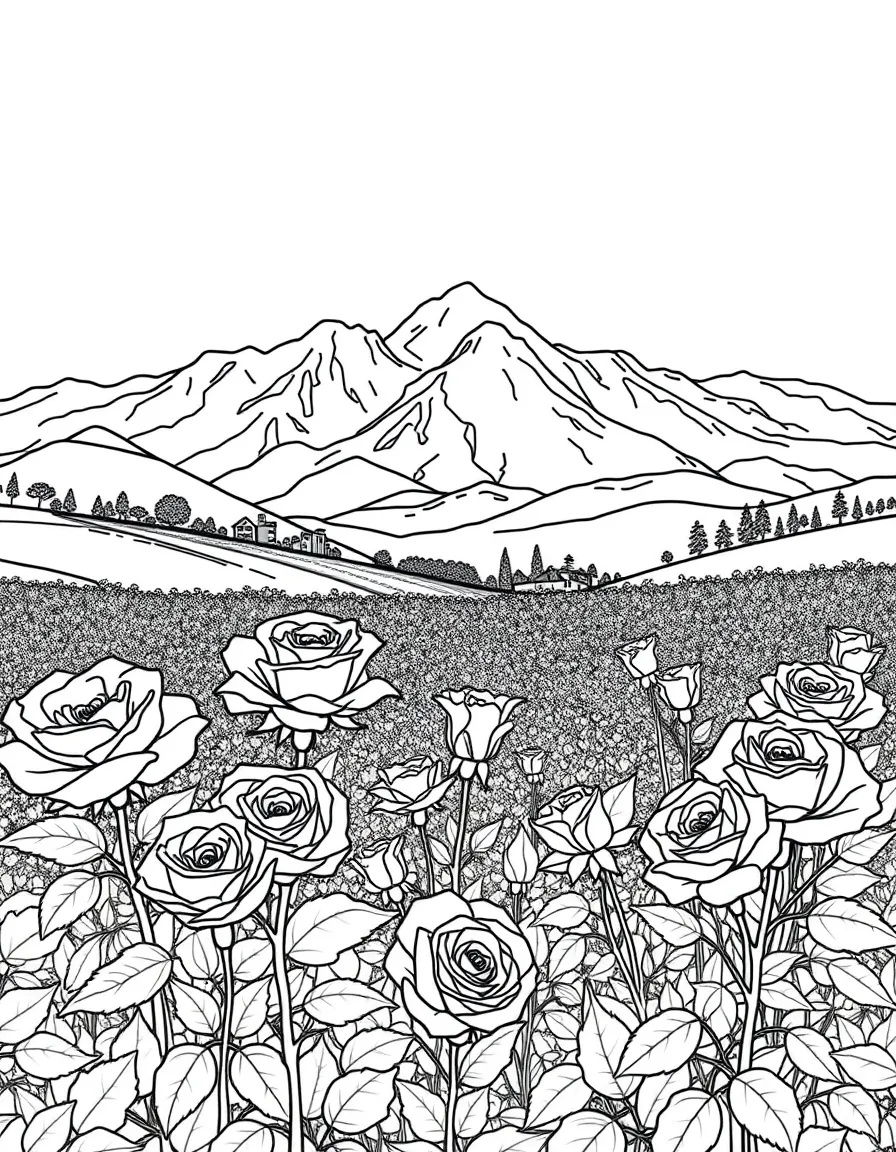Bulgaria rose fields with mountain backdrop