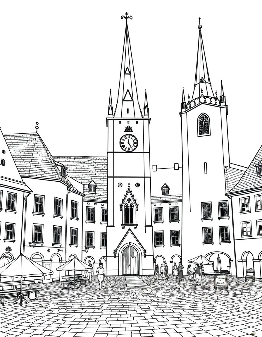 Czech Republic medieval town square with clock
