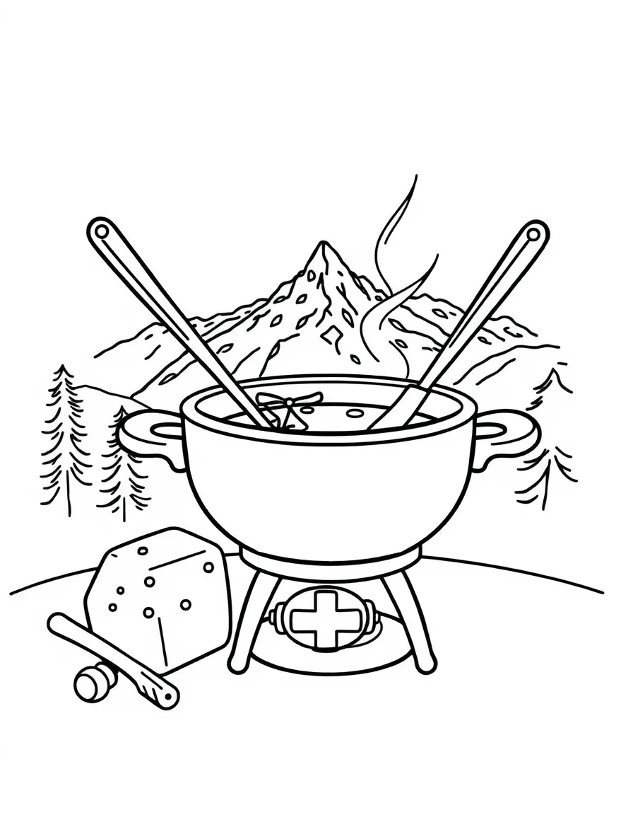 Switzerland cheese fondue pot with Alps view