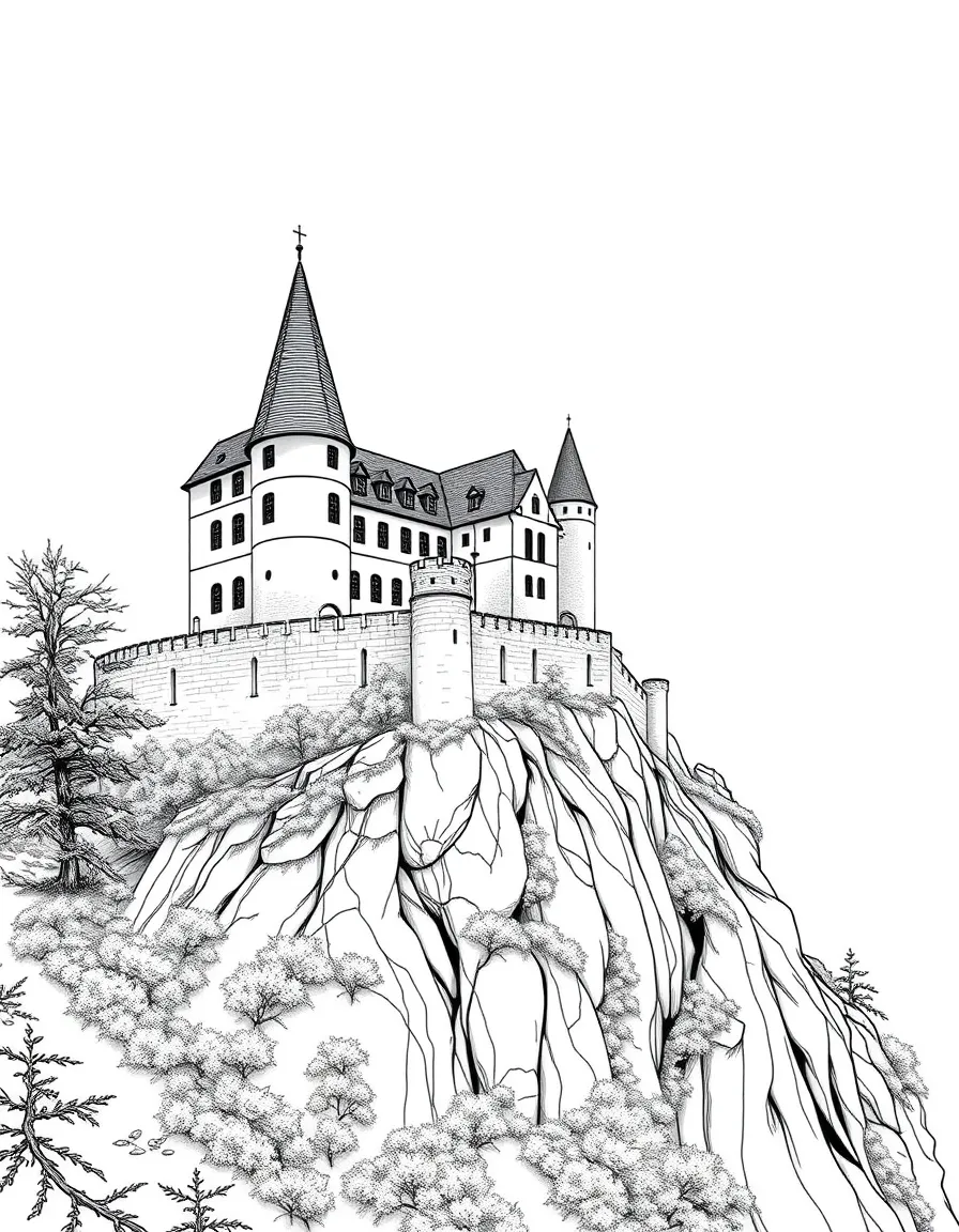 Luxembourg medieval fortress on rocky outcrop
