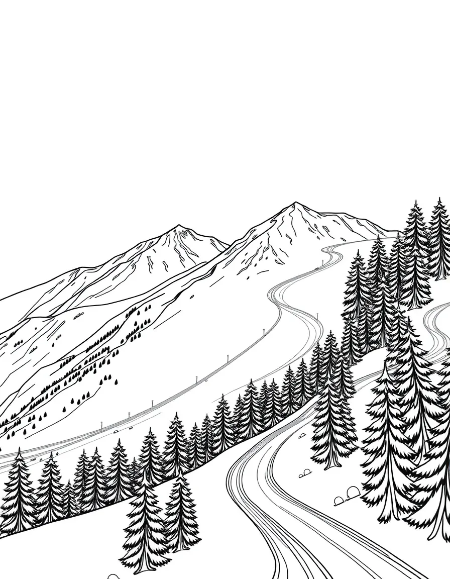 Andorra ski slope winding down mountain