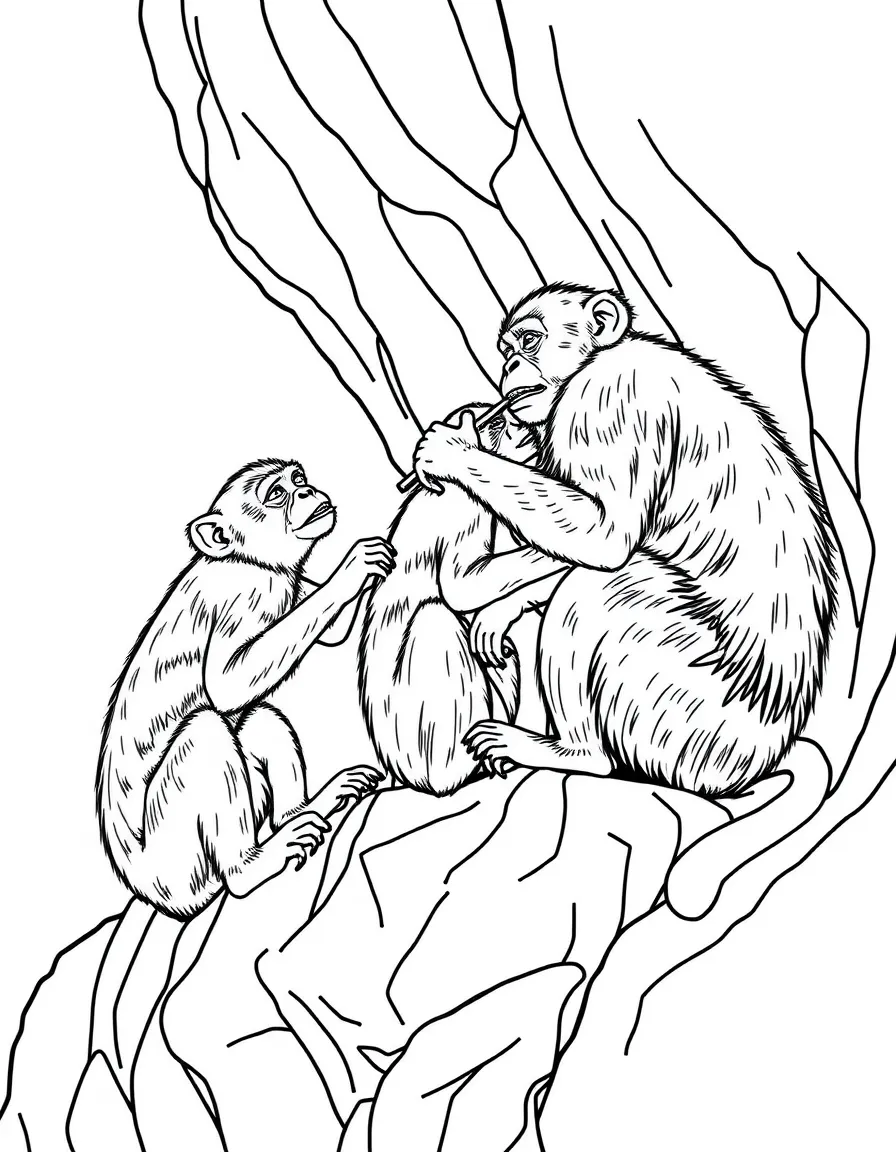 Gibraltar monkeys playing on rock face