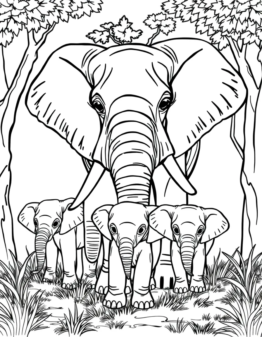 Central African Republic forest elephant family