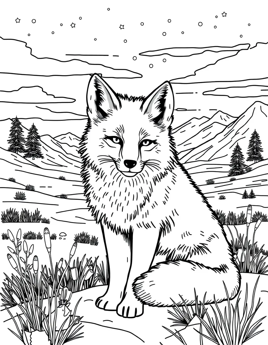 Jan Mayen Arctic fox in tundra landscape