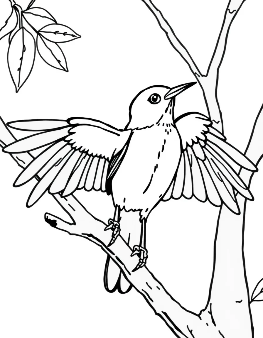 (Maryland) Baltimore oriole perched on a branch with spread wings