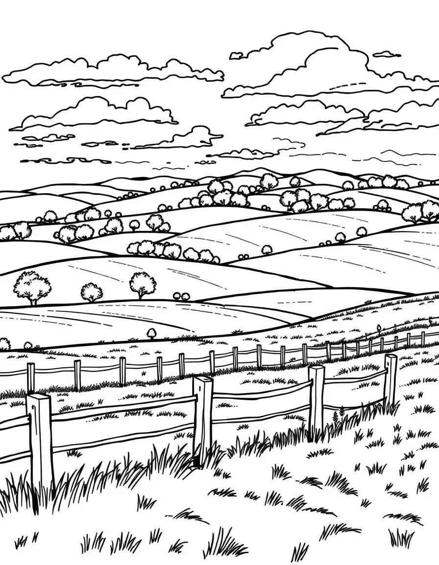 (Maryland) Antietam National Battlefield with rolling hills and split-rail fences