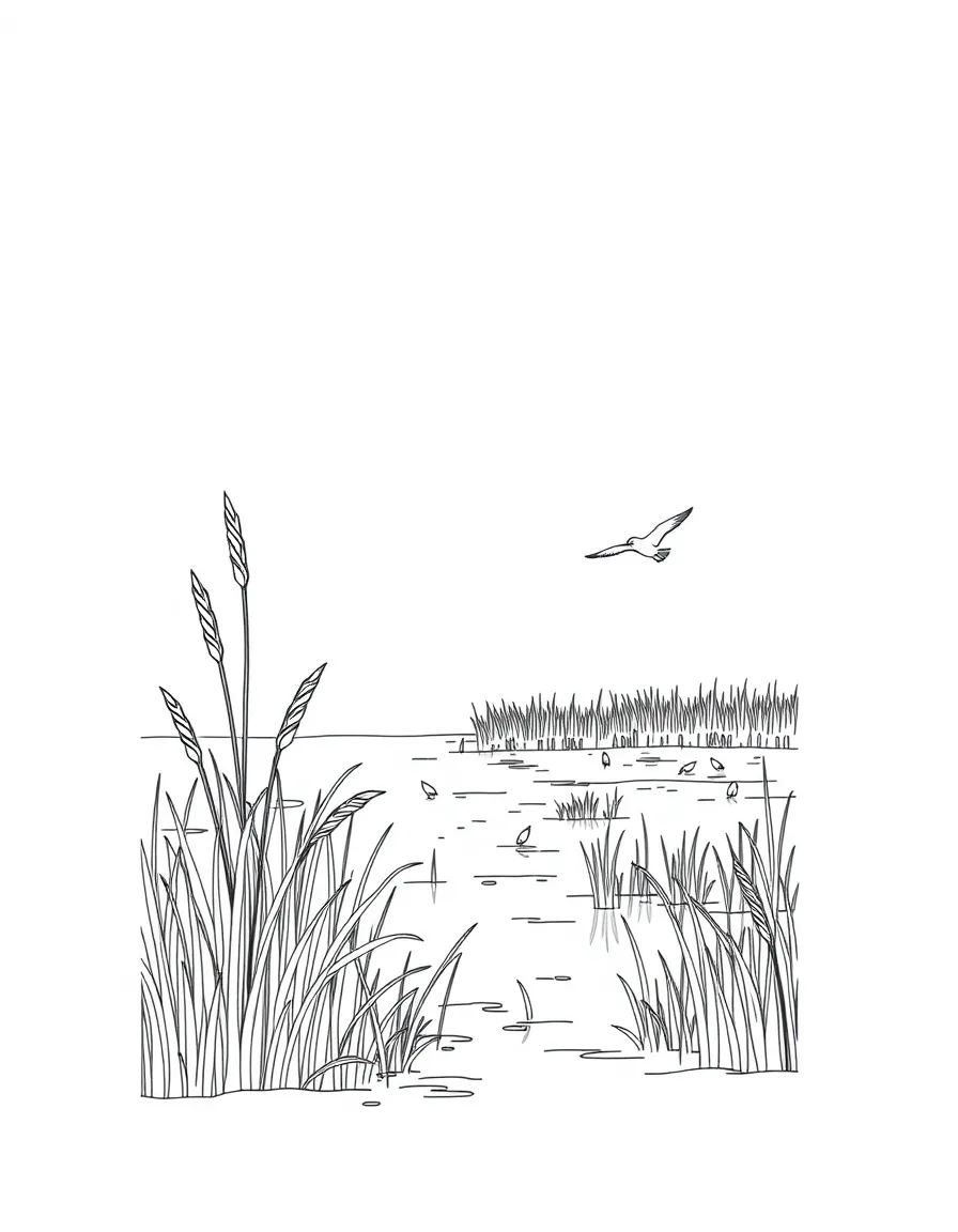 (Maryland) Blackwater National Wildlife Refuge with marsh grasses and birds