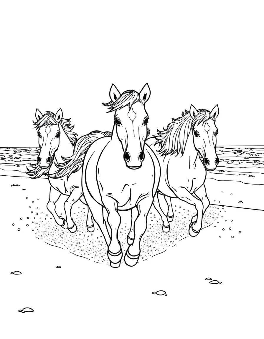 (Maryland) Assateague ponies running on the beach