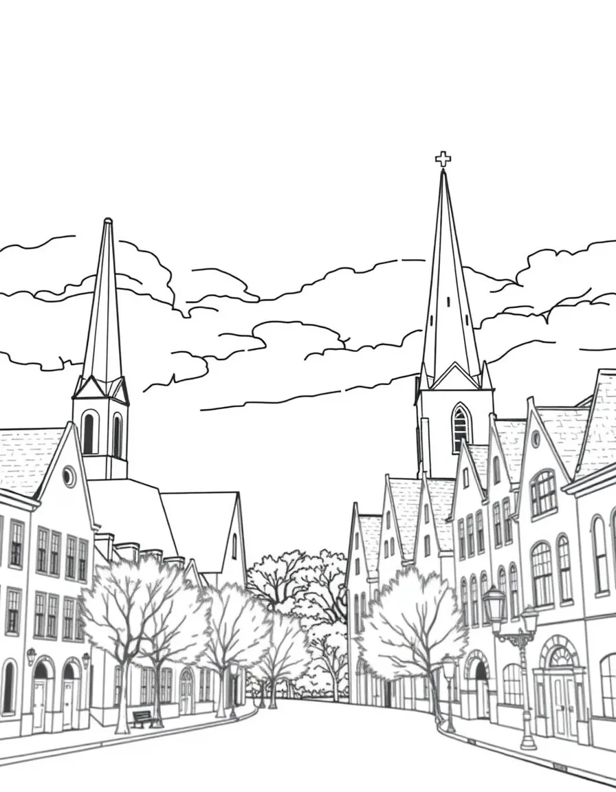 (Maryland) Historic Frederick historic district with church spires