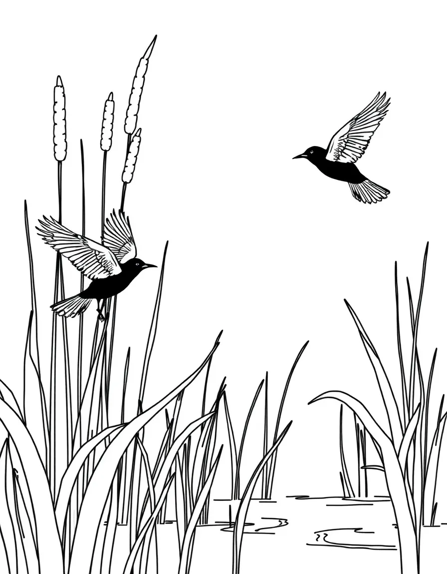 (Maryland) Chesapeake Bay marsh with cattails and red-winged blackbirds