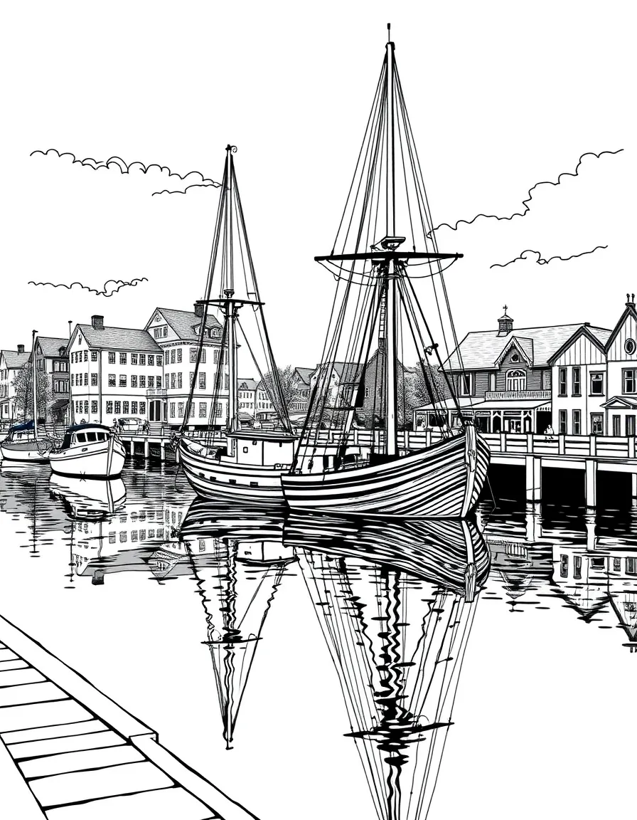 (Maryland) Historic Cambridge waterfront with skipjacks