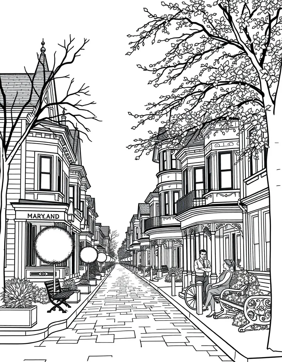 (Maryland) Historic Princess Anne main street with Victorian houses