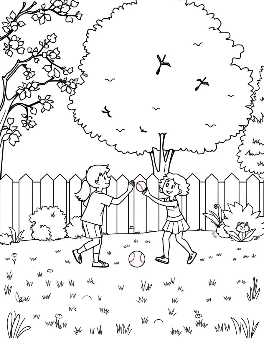 (family) Family playing catch with a baseball in the yard