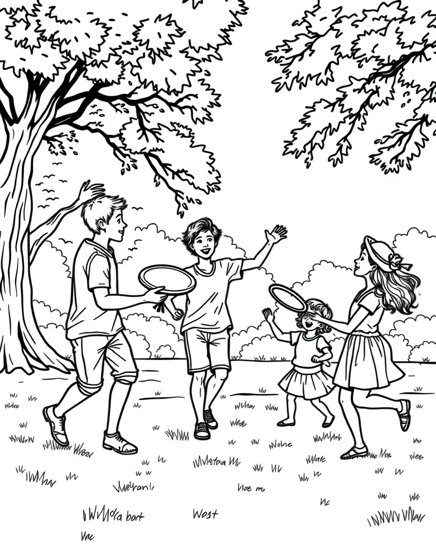 (family) Family playing frisbee at the park