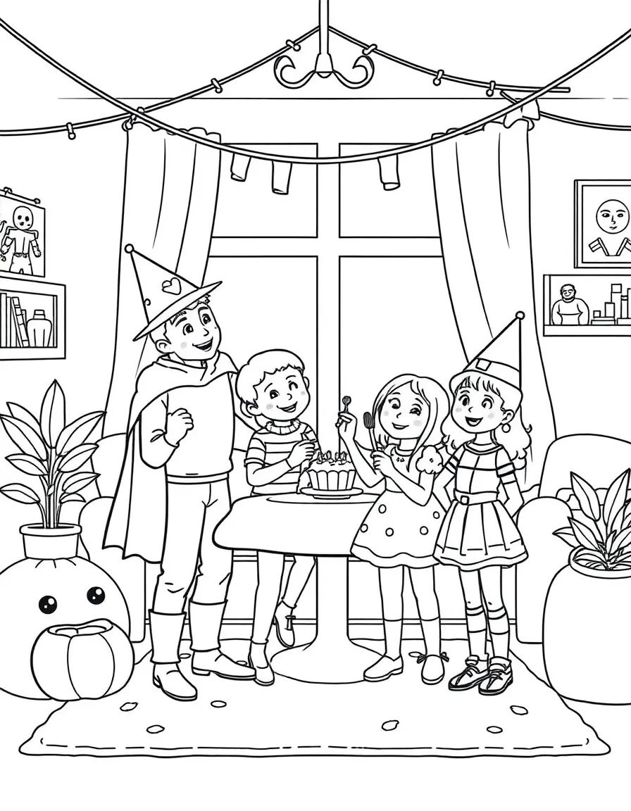 (family) Family having a costume party at home