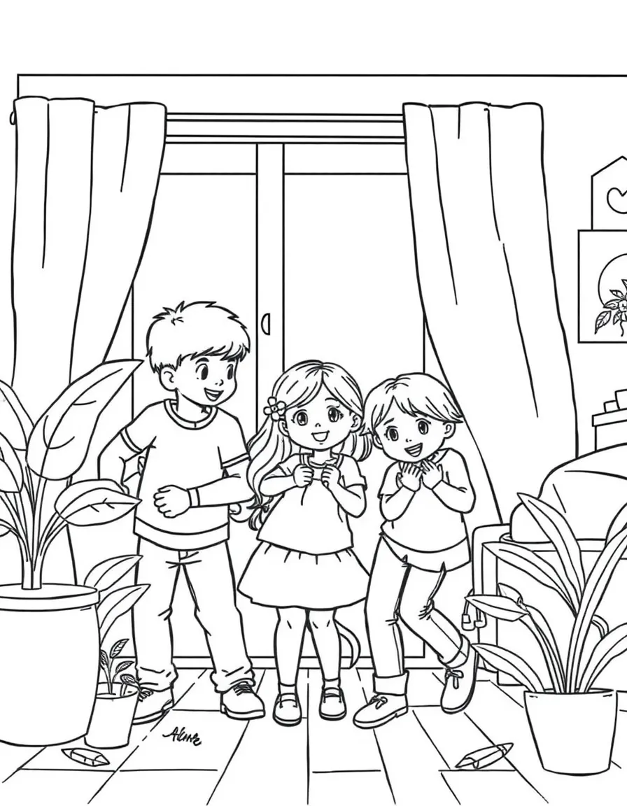 (family) Family playing hide and seek indoors