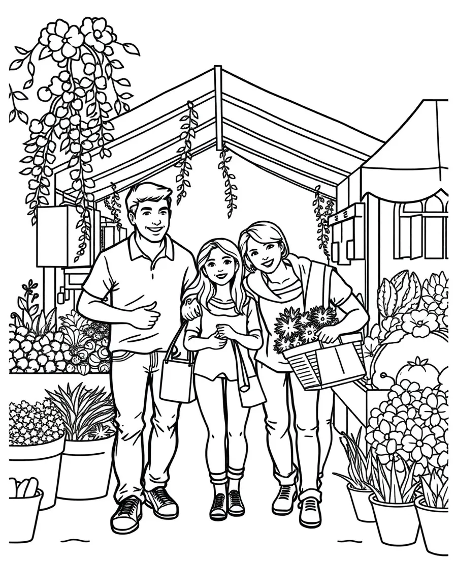 (family) Family going to a farmers market together