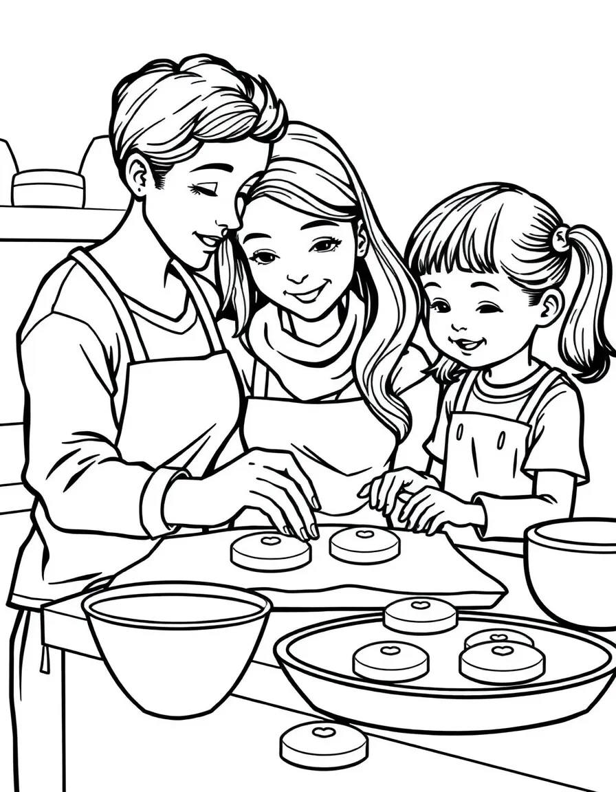 (family) Children helping mom make cookies