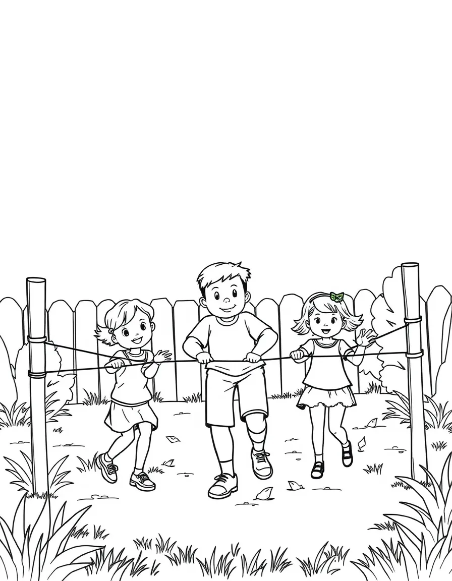 (family) Family having a backyard obstacle course