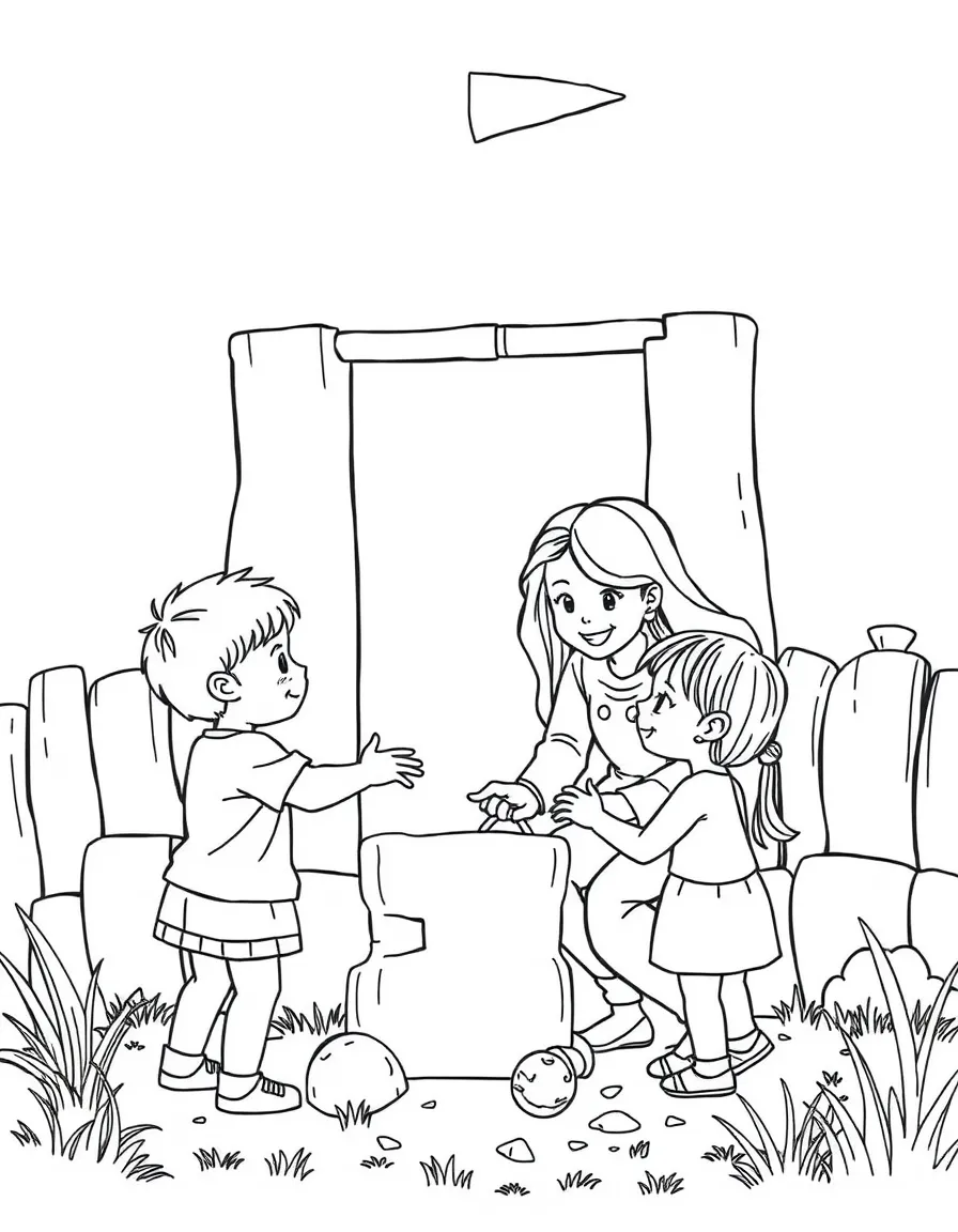 (family) Children helping parents build a fort