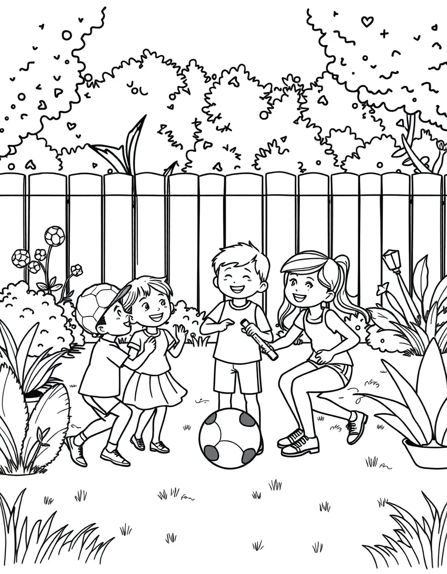 (family) Family having a backyard sports day