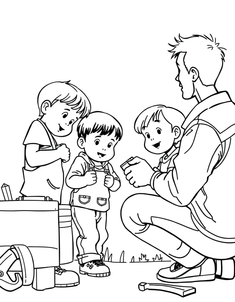 (family) Kids helping dad repair something
