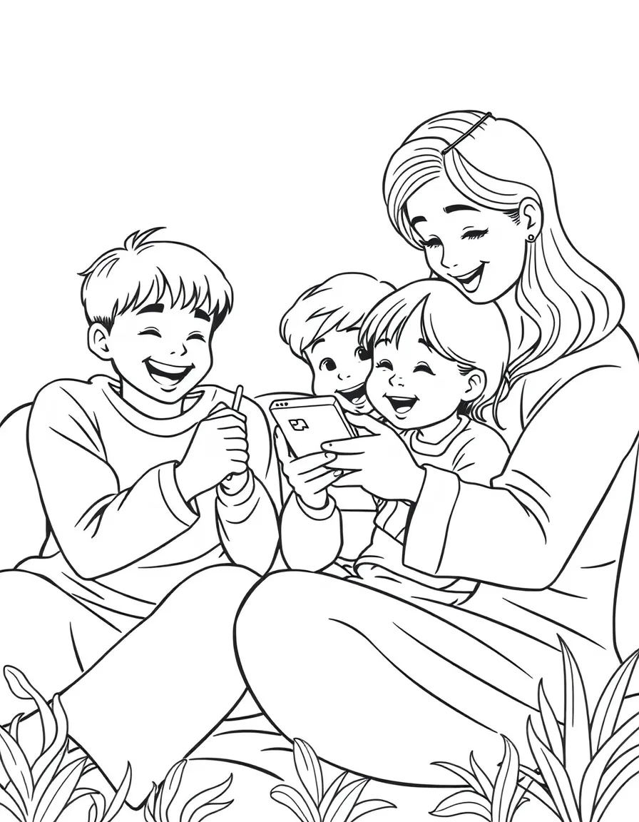 (family) Family playing telephone game