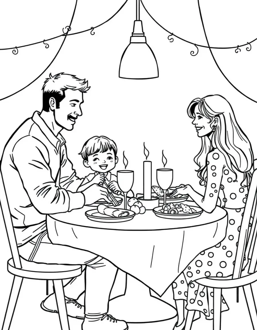 (family) Family having a themed dinner night