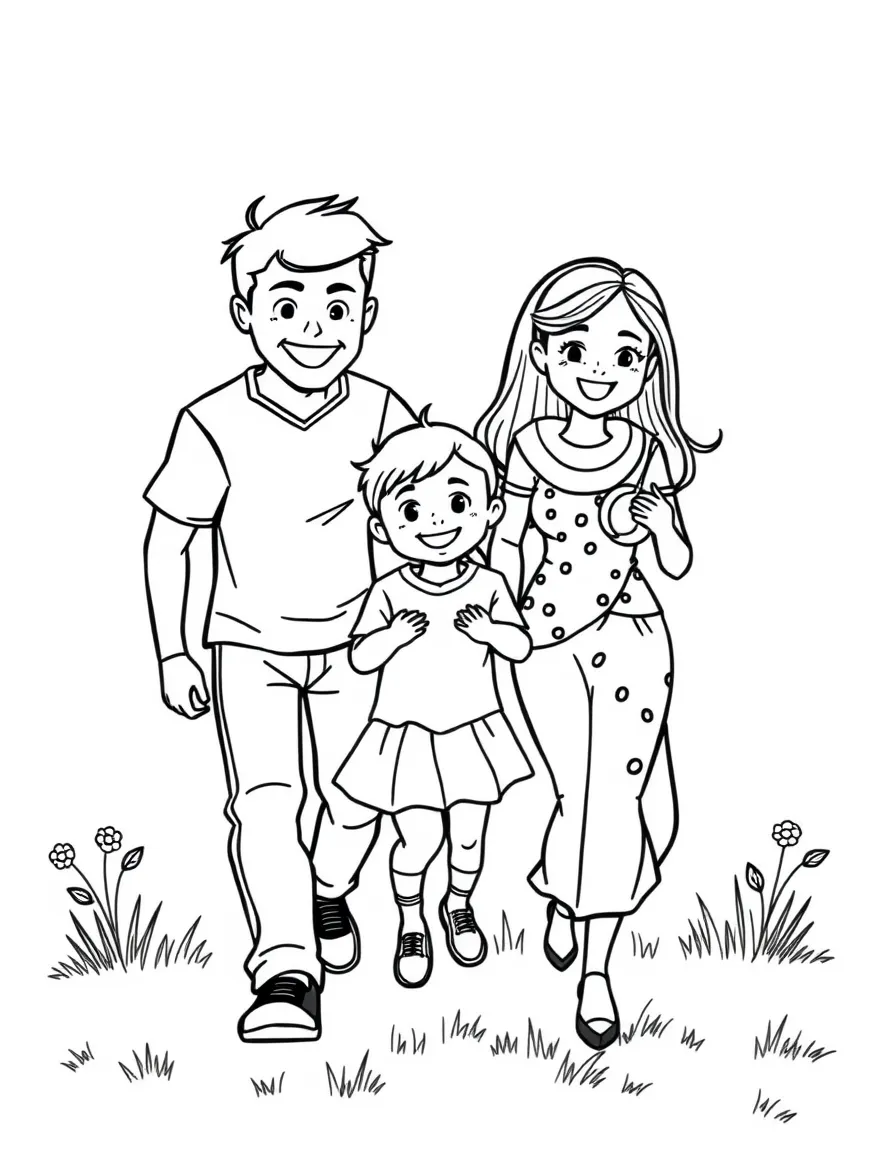 (family) Family playing follow the leader