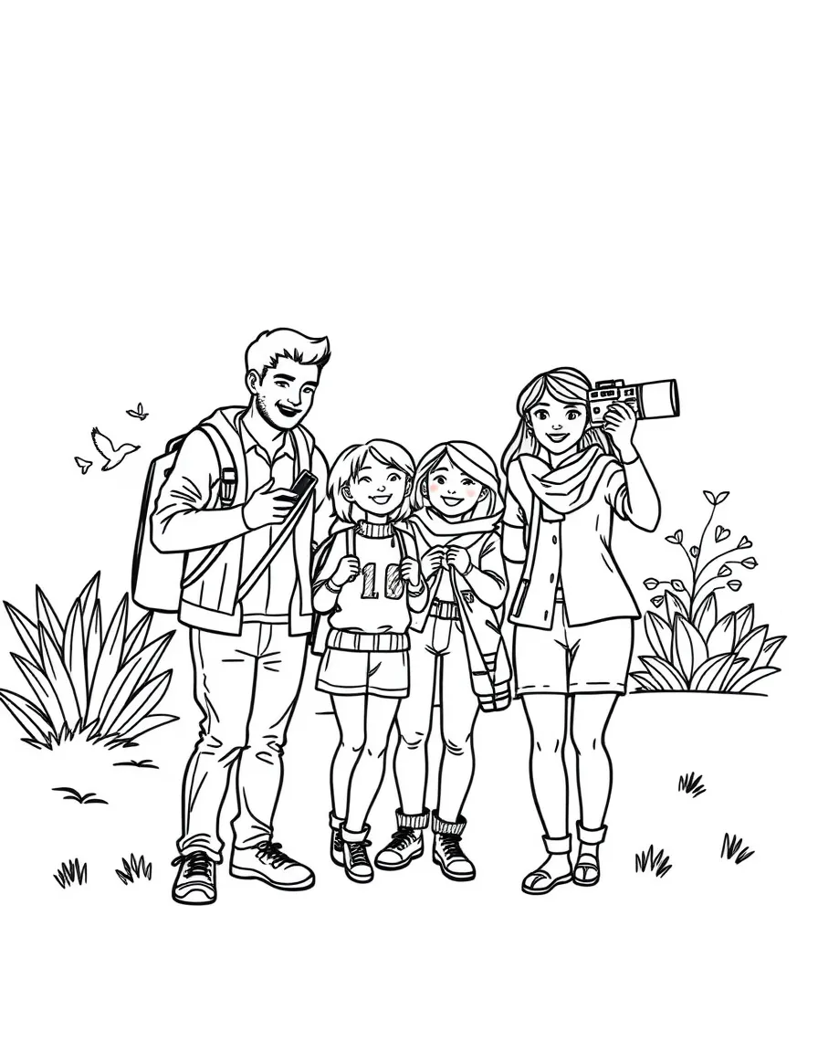 (family) Family having a photo scavenger hunt