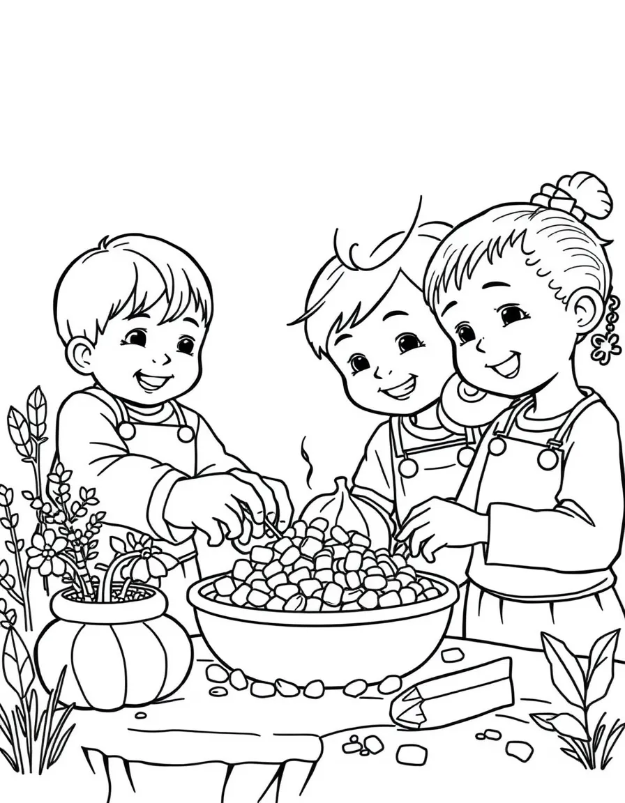(family) Kids helping mom make trail mix