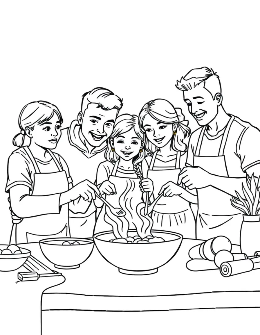 (family) Family having a cooking competition